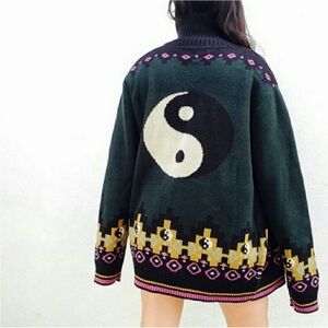 Urban Outfitters Striped Knit Sweater - Black, Pink, and Green